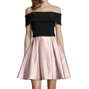 BETSY & ADAM NWT Off-The-Shoulder Fit & Flare Dress Pink/Black Size 12